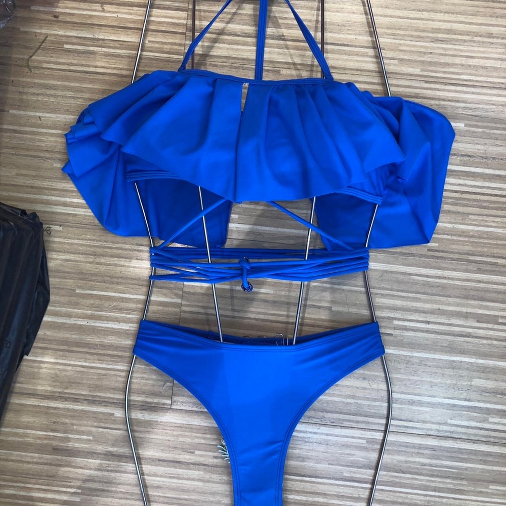 Stese Castelo - Blue Ruffle Swimsuit Bikini